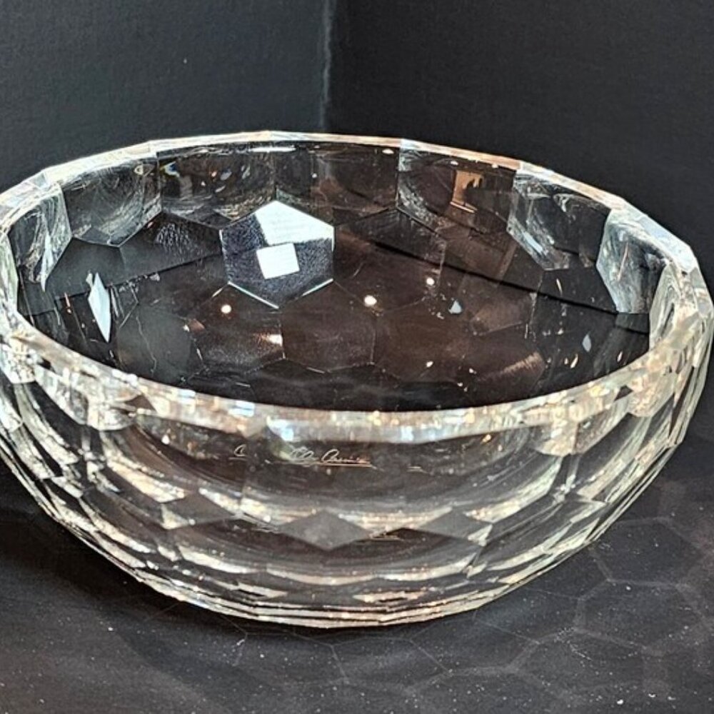 Oleg Cassini Faceted Bowl Preston Honeycomb Pattern Box Cut Round 4.5" Bowl
